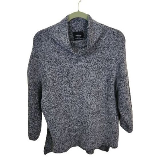 Zara Knit Italian Yarn Mock Neck Cozy Oversized Deep Gray Sweater Size S - Picture 1 of 6